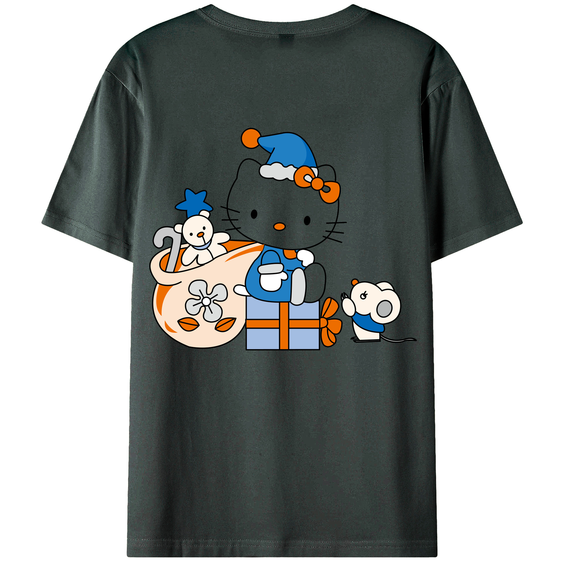 （画像用） Hello Kitty ハローキティ 綿100％ メンズ半袖Tシャツ（バックプリント） 通気性